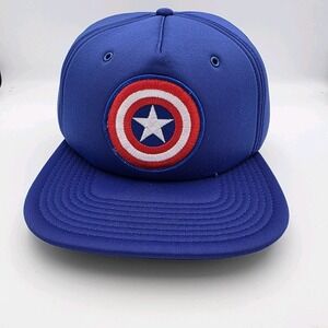 Marvel Captain America Hat Cap Snap Back Adult Blue Star Patch Trucker  Logo Men
